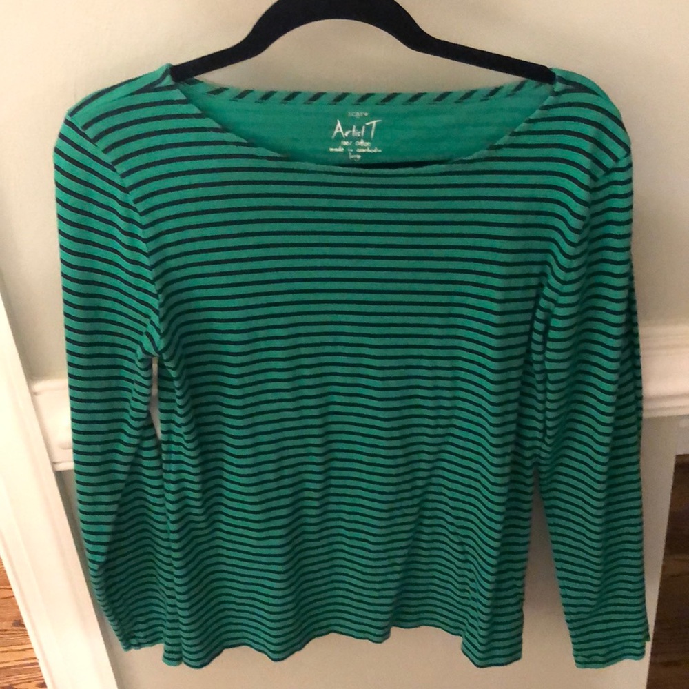 J Crew Long sleeve Artist T in green and navy